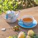 House of Hampton® Golden Garden 16oz. Teapot Set For 1 Bone China in Blue/White | Wayfair 58C5BC4A86FE4D158C5FB0F8287D2257