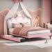 Gemma Violet Upholstered Princess Bed w/ Crown Headboard & 2 Drawers, Leather in Pink | Full | Wayfair 02D8CA286F7F4368A9EB408A5CE0857B