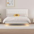 Wrought Studio™ Modern PU Upholstered Button Tufted Platform Bed Frame w/ Motion Activated Night Lights in Black | Wayfair