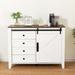 Gracie Oaks Drawer dresser Cabinet w/ Barn Door snd Four Drawers-35.43" H x 47.24" W x 17.72" D in White/Brown | Wayfair