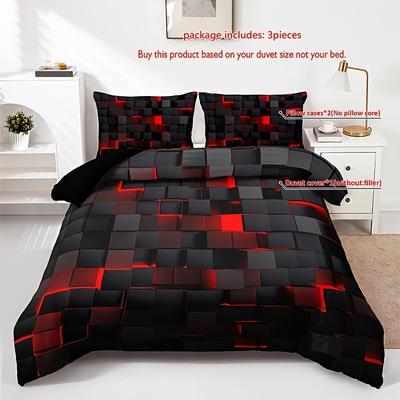 TEMU 3pcs Duvet Cover Set 1*duvet Cover + 2*pillowcase, Without Core, Grid Print Bedding Set, Soft Comfortable Duvet Cover, For Bedroom,