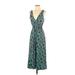 Zen Knits Casual Dress - Midi Plunge Sleeveless: Teal Dresses - Women's Size Small