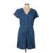 Old Navy Casual Dress - Mini V Neck Short sleeves: Blue Solid Dresses - Women's Size Large