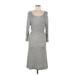 t.la Casual Dress - Midi Scoop Neck 3/4 sleeves: Gray Print Dresses - Women's Size Large