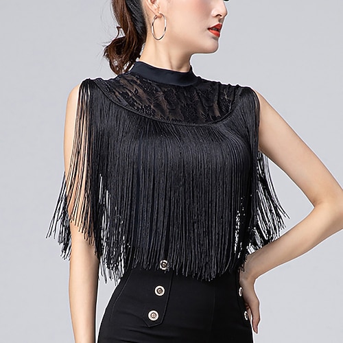 Latein-Tanz Für den Ballsaal Gymnastikanzug / Einteiler Spitze Quaste Pure Farbe Damen Leistung Ausbildung Ärmellos Hoch Nylon Image