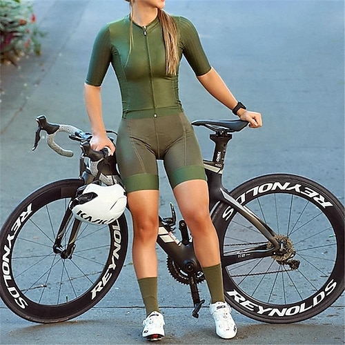 Damen Triathlonanzug Kurzarm Mountainbike MTB Straßenradsport Sommer Frühling Schwarz Rot Raue Schwarz Grafik Fahhrad 3D-Polster Schnelltrocknend Rückentasche Feuchtigkeitsableitend Atmungsaktiv Image