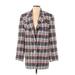 Saks Fifth Avenue Silk Blazer Jacket: Mid-Length Ivory Plaid Jackets & Outerwear - Women's Size Small