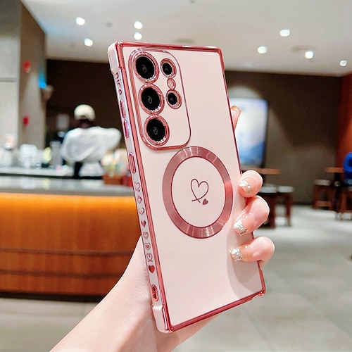 Handy Hülle Handyhüllen Für Samsung Galaxy S26 Ultra Plus S25 S24 S23 S22 S23 FE S21 Ultra Plus Rückseite Unterstützt kabelloses Laden Stoßfest Herz TPU Beschichtung Image