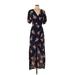Express Casual Dress - Midi V-Neck Short sleeves: Blue Floral Dresses - Women's Size Small