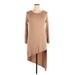 24seven Comfort Apparel Casual Dress - High/Low Crew Neck 3/4 sleeves: Tan Solid Dresses - Women's Size X-Large