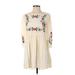 Forever 21 Casual Dress - A-Line High Neck 3/4 sleeves: Ivory Floral Dresses - Women's Size Small