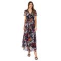 Lovedrobe Women's Ladies Maxi Dress Short Angel Sleeve V-Neck Floral Print Trim Detail Empire A-line Casual Wedding Guest Occasion Blumenmuster 38