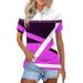 Knosfe Golf Polo Shirts for Women Dressy Collared Summer T Shirts Business Button Down V Neck Shirts Short Sleeve 2024 Floral Casual Tops Purple Pink S