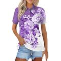 Knosfe Golf Polo Shirts for Women Casual Floral Dressy Tops 2024 Button Down V Neck Shirts Short Sleeve Summer Collared Business Blouses Purple M