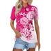 Knosfe Golf Polo Shirts for Women Casual Floral Dressy Tops 2024 Button Down V Neck Shirts Short Sleeve Summer Collared Business Blouses Hot Pink 2XL