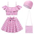 costume da bagno per ragazze, rosa, berretto, costume da bagno per bambini, reggicalze elastico alto, set a due pezzi