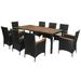 Outsunny 9 PCS Patio Wicker Dining Set w/Acacia Wood Table Top & Cushions