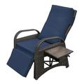 Outdoor PE Wicker Recliner Chair Adjustable Patio Reclining Lounge Chair with Soft Thick Cushion and Extended Footrest All-Weather Armchair for Home Garden Sunbathing or Relaxation Navy Blue