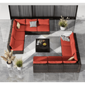 TANGJEAMER 11 Piece Patio Furniture Set All Weather Outdoor Sectional PE Rattan Patio Conversation Sets with Cushions and Glass Coffee Table for Garden Lawn Balcony Porch Deck Red
