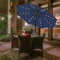Direct Wicker 9 FT Solar Umbrella 32 LED Lighted Patio Umbrella Outdoor Umbrella with Push Button Tilt/Crank Dark Blue