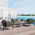 Churanty 4 Piece Patio Furniture Outdoor Rope Sofa Set All Weather Double Rope Conversation Set with Loveseat and 2 Chairs & Coffee Table for Backyard Porch Garden Grey