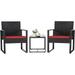 3 Pieces Wicker Patio Furniture Outdoor Modern Rattan Chair Conversation Sets with Coffee Table for Yard and Bistro (Red)