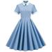 Elegant temperament trimmed contrasting high-neck doll collar mid-length hem dress for women - light blue - XL