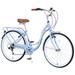 26 Inch Adult Cruiser Bicycle Steel Frame City Bike with Rear Bike Rack 7 Speeds Beach Cruiser Bike for Women Men Seniors Outings Sports Commuting Blue