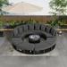 9-Piece Outdoor Patio Furniture Set Round Patio Conversation Set with Large Half-Moon Storage Rattan Wicker Sectional Sofa Set Glass Coffee Table & 6 Pillows for Backyard Patio Garden Gray