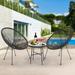 3 Piece Patio Bistro Conversation Set with Side Table Acapulco All-Weather PE Rattan Chair Set Flexible Rope Furniture Outdoor with Coffee Table for Garden Backyard Balcony or Poolside(Black)