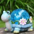 HDNICEZM Solar Garden Turtle Statue Outdoor Decor -Resin Turtle Figurines with Solar Cracked Glass Light Indoor Outdoor Decorations for Garden Patio Lawn Yard