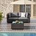TANGJEAMER 3 Piece Patio Furniture Set All Weather Outdoor Sectional PE Rattan Patio Conversation Sets with Cushions and Glass Coffee Table for Garden Lawn Balcony Porch Deck Grey