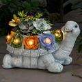 Dazzle Bright 5 LED AIF4 Resin Lighted Turtle Figurine Decor Solar Powered Tortoise Plant Pots Lawn Ornaments with Lights Outdoor Statue for Yard Lawn Patio Decor for Housewarming Gifts