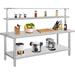 HELLONE 60 x 36 Stainless Steel Work Table NSF Heavy Duty Commercial Food Prep Worktable with Overshelves & Adjustable Shelf for Kitchen Prep Work