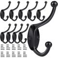 10 Pack Wall Coat Hooks Hooks for Hanging Towels Clothes Robes Double Claws Wall Mount Decorative Hangers with Screws Rustic Farmhouse Hooks Entryway Coat Rack Hooks (Black )