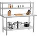 WhizMax 48 x 24 Inches Stainless Steel Work Table with Double Overshelves NSF Heavy Duty Commercial Food Prep Worktable with Adjustable Shelf & Hooks for Kitchen Prep Work