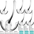 6 Pack Big Heavy Duty Three Prongs Coat Hooks Wall Mounted with 24 Screws (Two Types of Screws Included) Retro Double Utility Rustic Hooks for Thick Coat Big Heavy Bags (Matte Nickel)