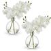 White Orchids Artificial Flowers Faux Orchid Arrangement with Clear Glass Vase Set of 2 Real Touch Phalaenopsis Orchid Flowers Orchid Centerpiece for Dining Room Table