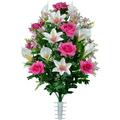 Sympathy Silks Artificial Cemetery Flowers White Calla Lily and Pink Rose Bouquet for Vase