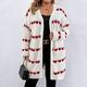 Plus Size Long Cardigan With Heart Shaped Pattern And Drop Shoulders