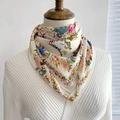 A Fashion Trend Flower And Bird White Spring New Magnetic Suction Buckle Square Scarf Cotton Texture Advanced Simple Small Golden Ball Magnetic Scarf