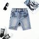 Toddler Boys Washed Denim Shorts With Slogan And Face Prints