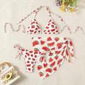 Watermelon Printed Swimsuit Set String Bikini Swimwear With Beach Sarong Bathing Suit Beach Outfit Summer Vacation