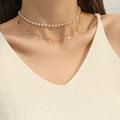 Faux Pearl Decor Star Charm Layered Necklace