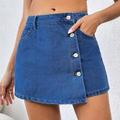 Blue Womens Fitted HighWaisted Denim Culottes With HalfSkirt Lap Piece In Front Stacked Denim Culottes Womens Jeans Shorts Skirts With Shorts Blue Jea