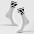 pair Womens Midcalf Socks With Double Stripe Laughing Face Pattern White Moisture Wicking Antimicrobial Sports Socks Suitable For Everyday Life