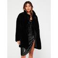 V by Very Faux Fur Coat - Black, Black, Size 10, Women