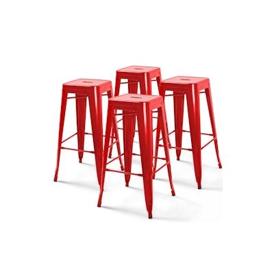Oviala Business 4er-Set Barhocker Stahl rot glänzend