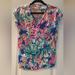 Lilly Pulitzer Tops | Lilly Pulitzer Multi Floral V Neck Tee Xs/Xs | Color: Blue/Pink | Size: Xxs/Xs