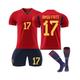 (28(150-160CM)) Spain 2022/23 Home Jersey Ansu Fati #17 Soccer T-Shirt Shorts Kits Football 3-Pieces Sets